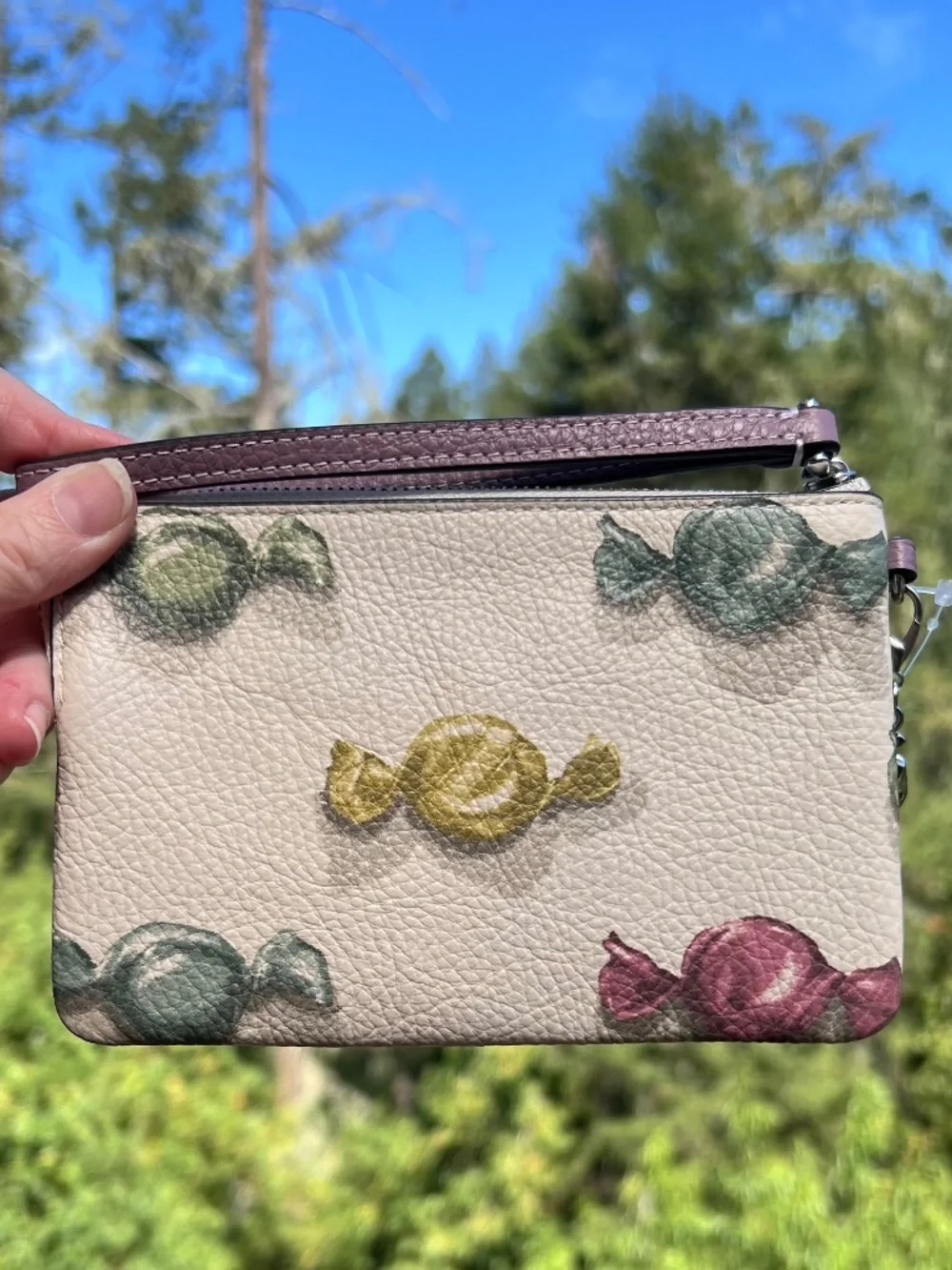 COACH White Pebble Leather Candy Print & Charm Wristlet with Silver Hardware NWT